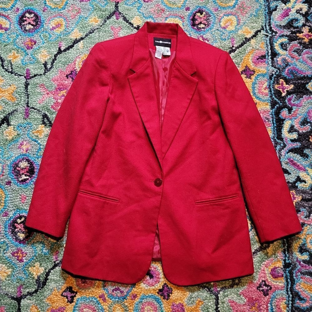 Vintage Sag Harbor Wool Single Button Blazer Jacket Red Women's 14
